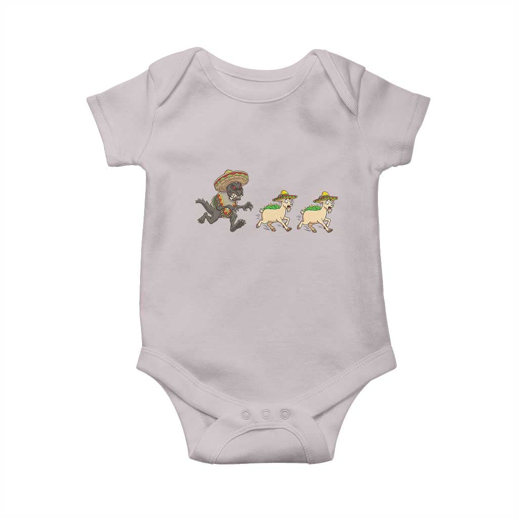 Funny Mexican Fiesta Gift Baby Onesie Chupacabra Chasing Taco Goat TS12 Ice Gray Print Your Wear