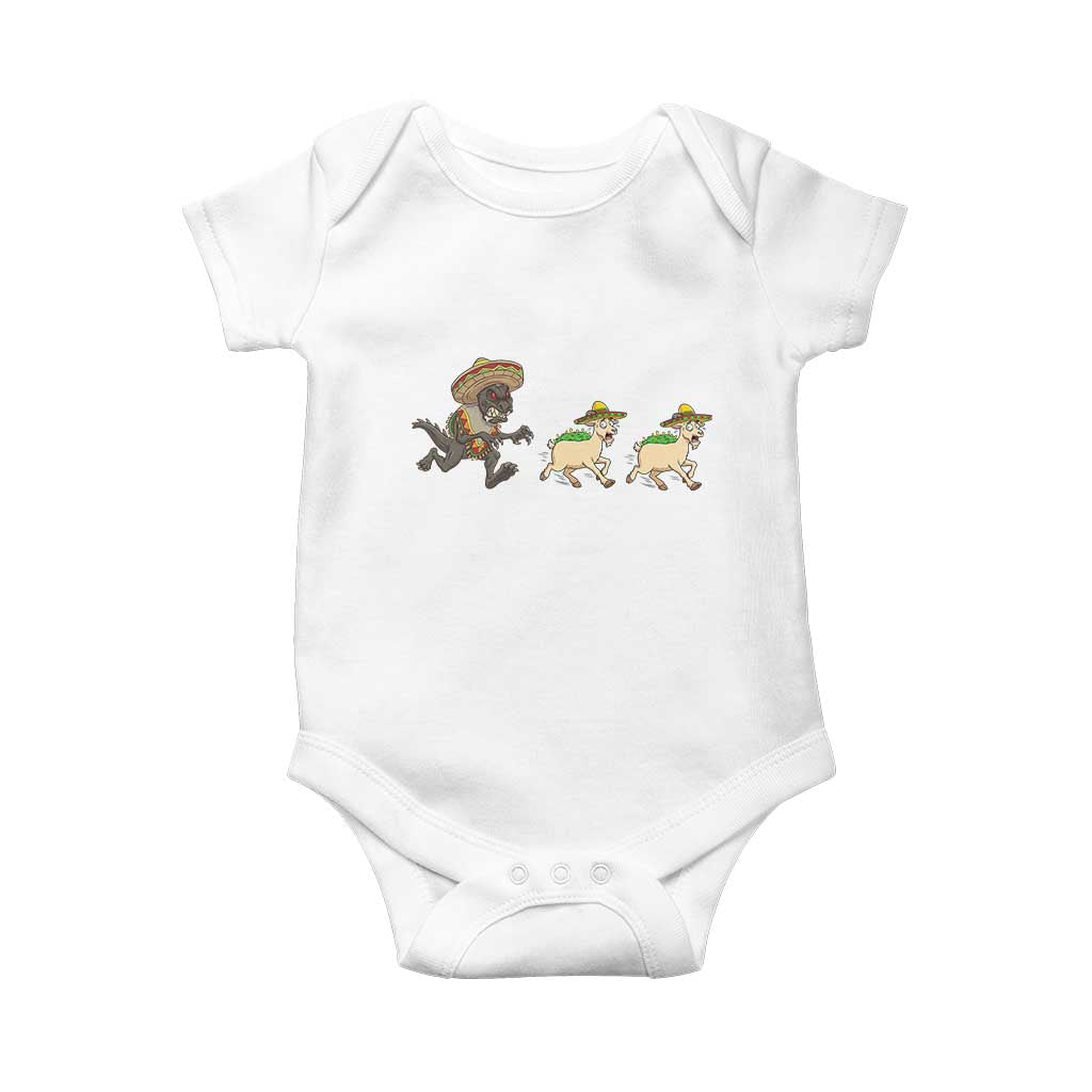 Funny Mexican Fiesta Gift Baby Onesie Chupacabra Chasing Taco Goat TS12 White Print Your Wear
