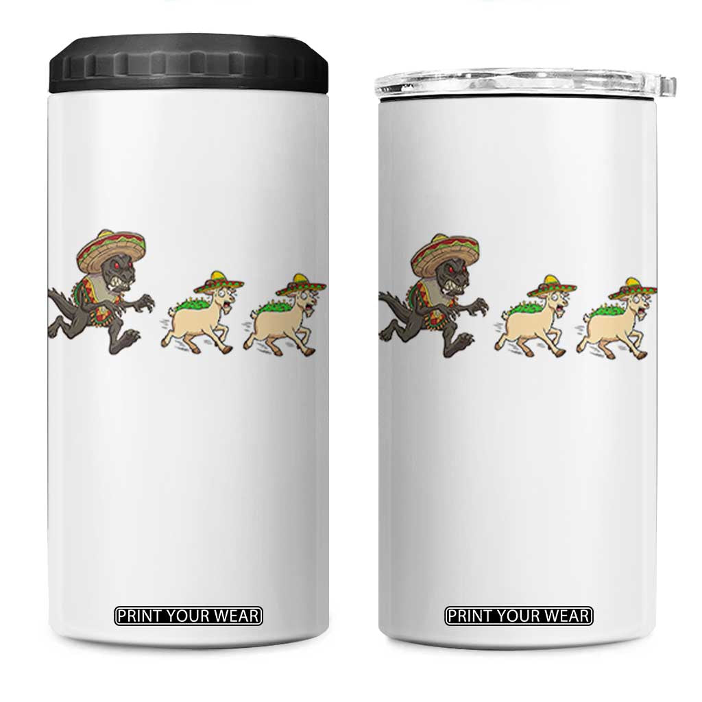 Funny Mexican Fiesta Gift 4 in 1 Can Cooler Tumbler Chupacabra Chasing Taco Goat TS12 One Size: 16 oz White Print Your Wear