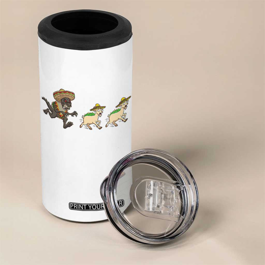 Funny Mexican Fiesta Gift 4 in 1 Can Cooler Tumbler Chupacabra Chasing Taco Goat TS12 Print Your Wear