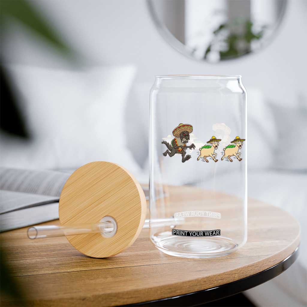 Funny Mexican Fiesta Gift Glass Can Chupacabra Chasing Taco Goat TS12 Print Your Wear