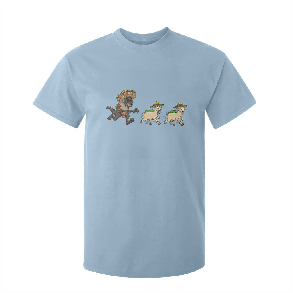 Funny Mexican Fiesta Gift T Shirt For Kid Chupacabra Chasing Taco Goat TS12 Light Blue Print Your Wear