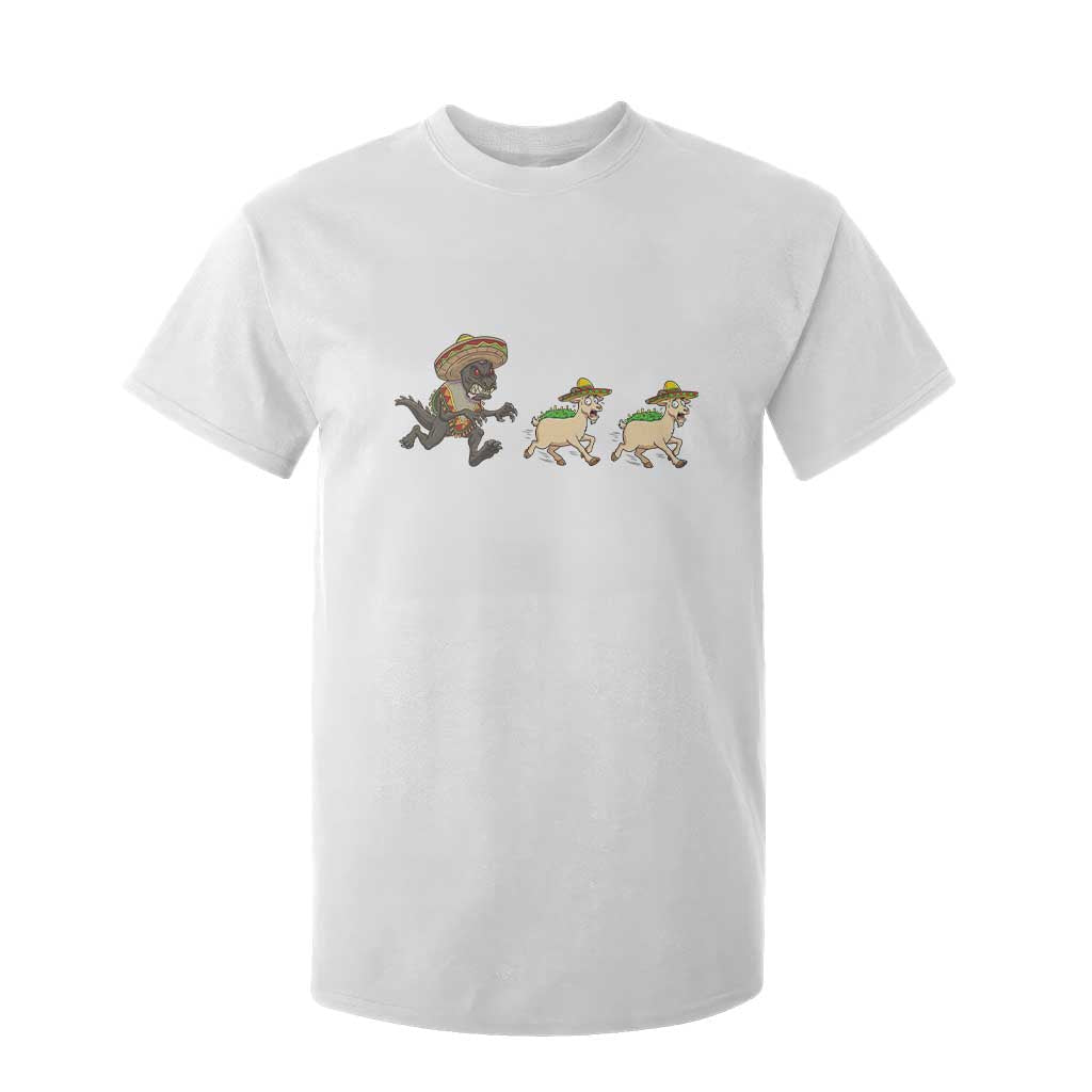 Funny Mexican Fiesta Gift T Shirt For Kid Chupacabra Chasing Taco Goat TS12 White Print Your Wear
