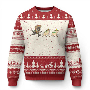 Funny Mexican Fiesta Gift Ugly Christmas Sweater Chupacabra Chasing Taco Goat TS12 Beige Red Print Your Wear