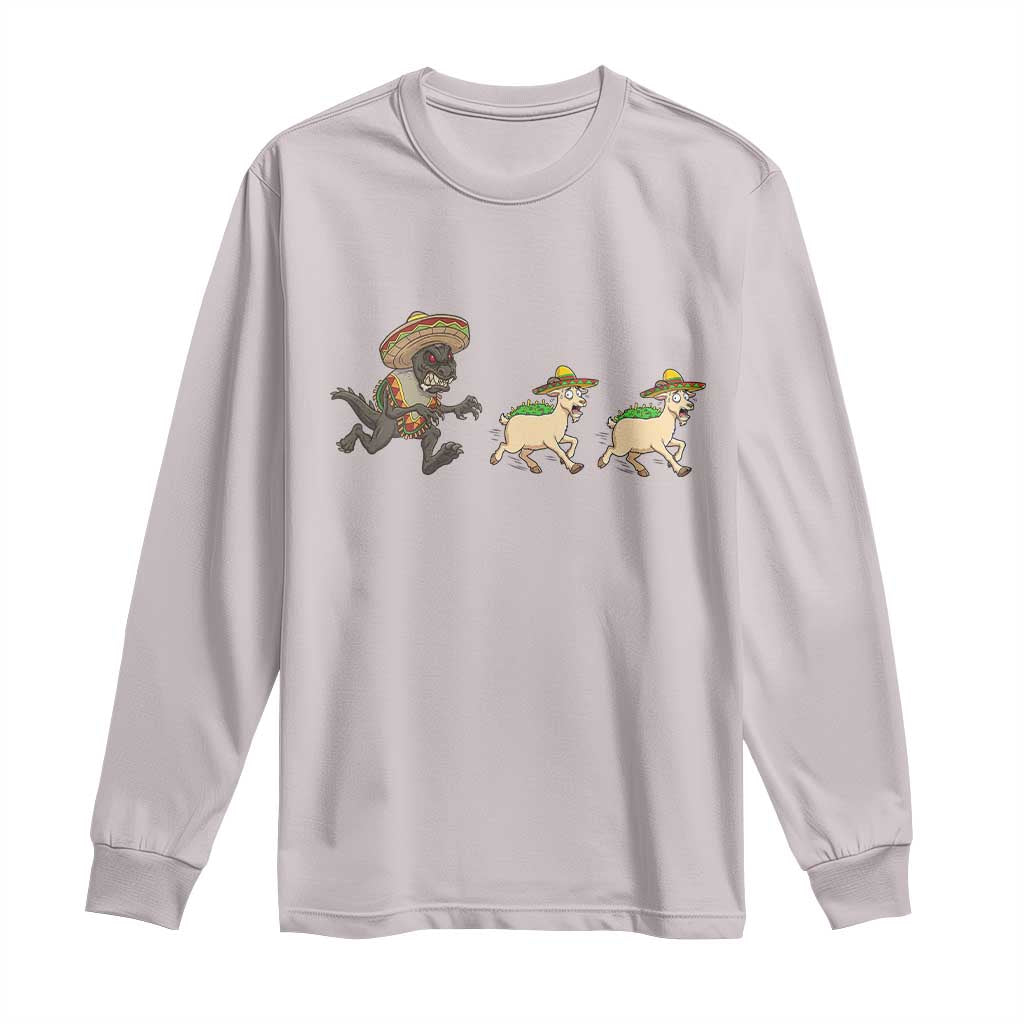 Funny Mexican Fiesta Gift Long Sleeve Shirt Chupacabra Chasing Taco Goat TS12 Ice Gray Print Your Wear