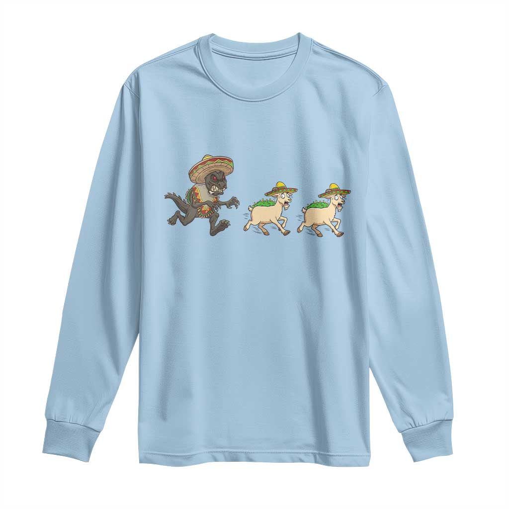 Funny Mexican Fiesta Gift Long Sleeve Shirt Chupacabra Chasing Taco Goat TS12 Light Blue Print Your Wear