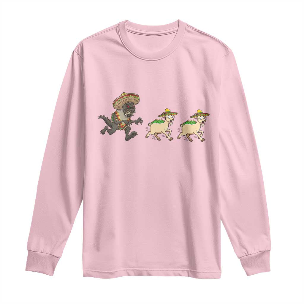 Funny Mexican Fiesta Gift Long Sleeve Shirt Chupacabra Chasing Taco Goat TS12 Light Pink Print Your Wear