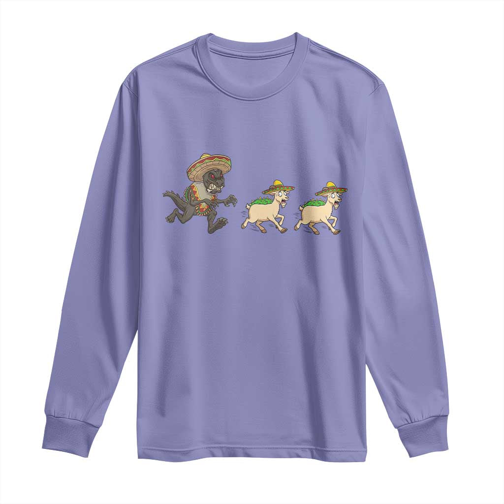Funny Mexican Fiesta Gift Long Sleeve Shirt Chupacabra Chasing Taco Goat TS12 Violet Print Your Wear