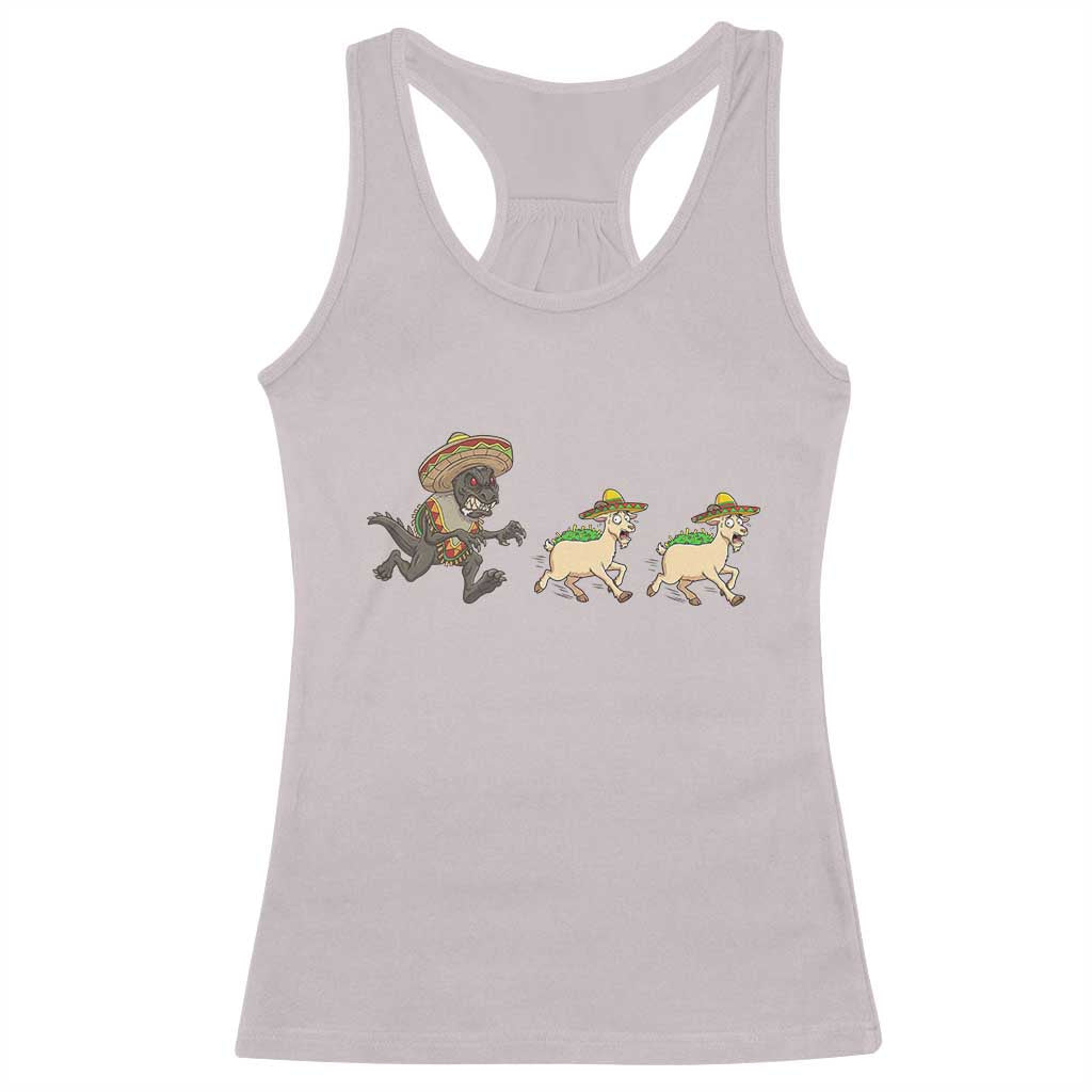 Funny Mexican Fiesta Gift Racerback Tank Top Chupacabra Chasing Taco Goat TS12 Ice Gray Print Your Wear