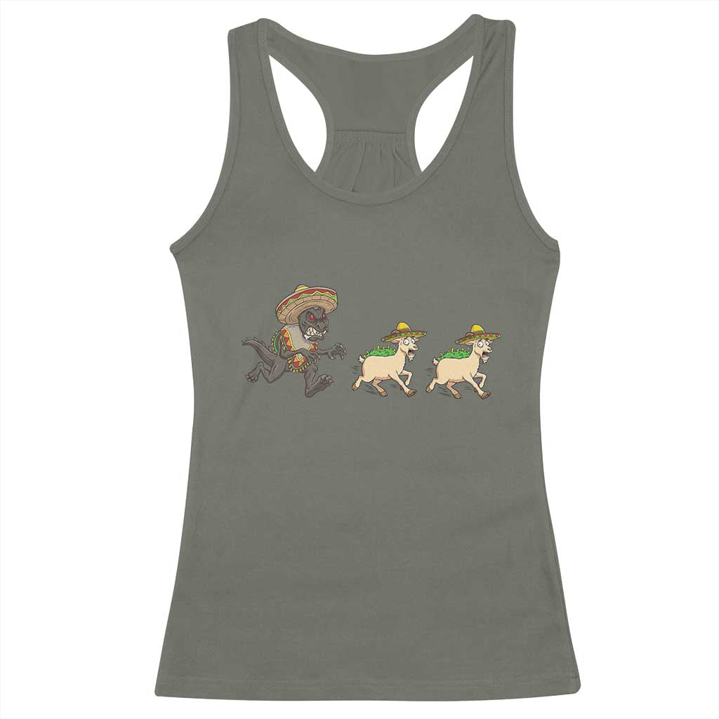 Funny Mexican Fiesta Gift Racerback Tank Top Chupacabra Chasing Taco Goat TS12 Military Green Print Your Wear