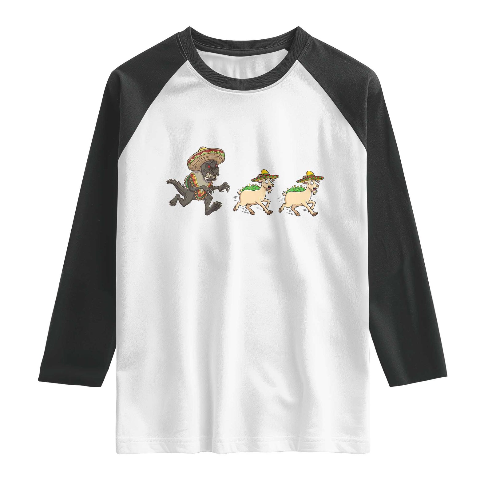 Funny Mexican Fiesta Gift Raglan Shirt Chupacabra Chasing Taco Goat TS12 White Black Print Your Wear