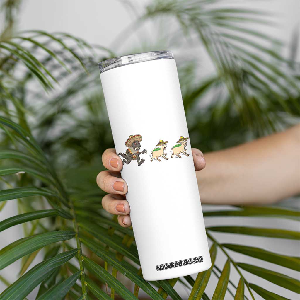 Funny Mexican Fiesta Gift Skinny Tumbler Chupacabra Chasing Taco Goat TS12 Print Your Wear