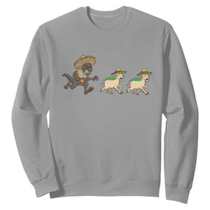 Funny Mexican Fiesta Gift Sweatshirt Chupacabra Chasing Taco Goat TS12 Sport Gray Print Your Wear