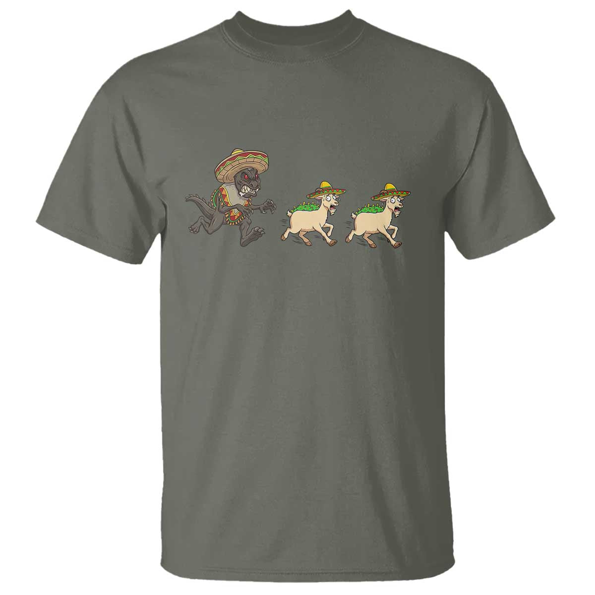 Funny Mexican Fiesta Gift T Shirt Chupacabra Chasing Taco Goat TS12 Military Green Print Your Wear