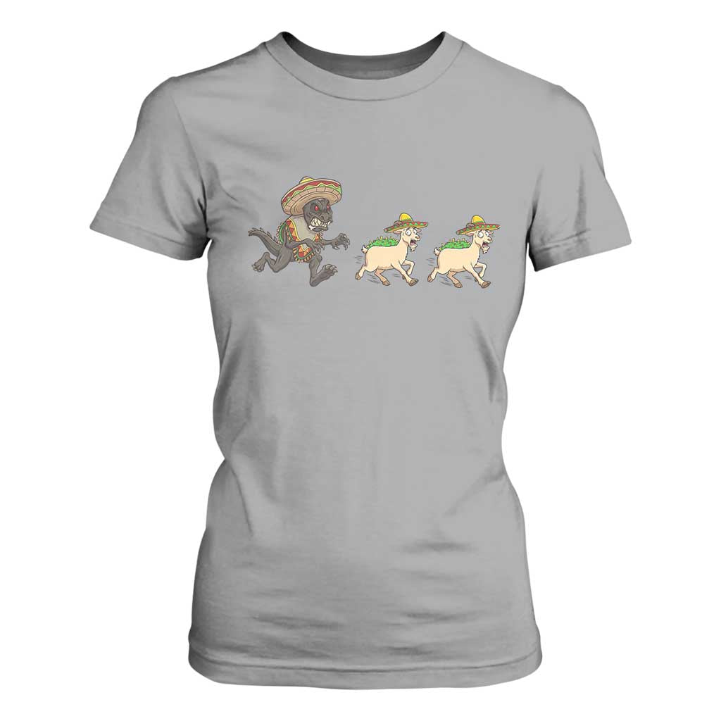 Funny Mexican Fiesta Gift T Shirt For Women Chupacabra Chasing Taco Goat TS12 Sport Gray Print Your Wear