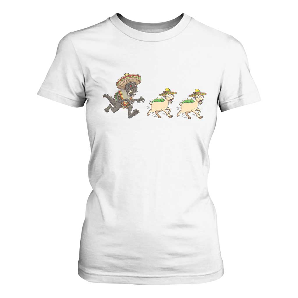 Funny Mexican Fiesta Gift T Shirt For Women Chupacabra Chasing Taco Goat TS12 White Print Your Wear