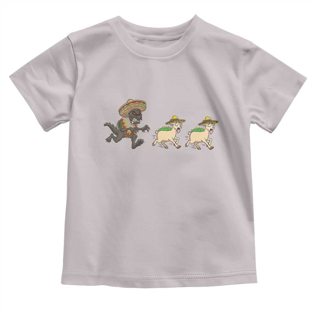 Funny Mexican Fiesta Gift Toddler T Shirt Chupacabra Chasing Taco Goat TS12 Ice Gray Print Your Wear