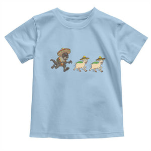 Funny Mexican Fiesta Gift Toddler T Shirt Chupacabra Chasing Taco Goat TS12 Light Blue Print Your Wear