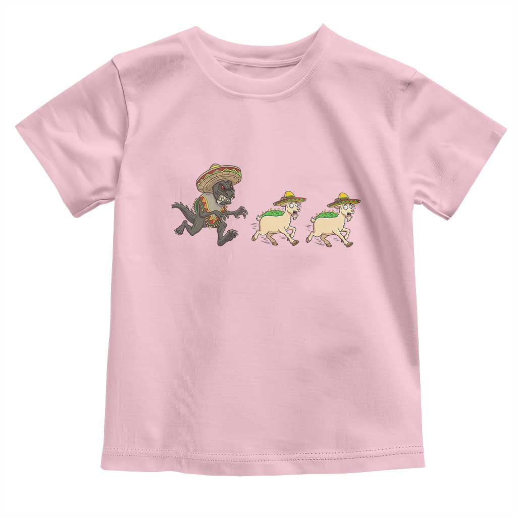 Funny Mexican Fiesta Gift Toddler T Shirt Chupacabra Chasing Taco Goat TS12 Light Pink Print Your Wear