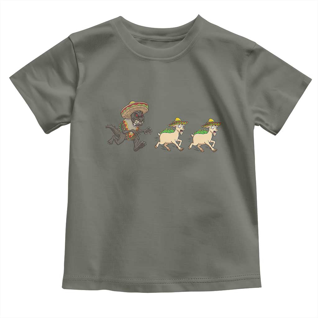 Funny Mexican Fiesta Gift Toddler T Shirt Chupacabra Chasing Taco Goat TS12 Military Green Print Your Wear