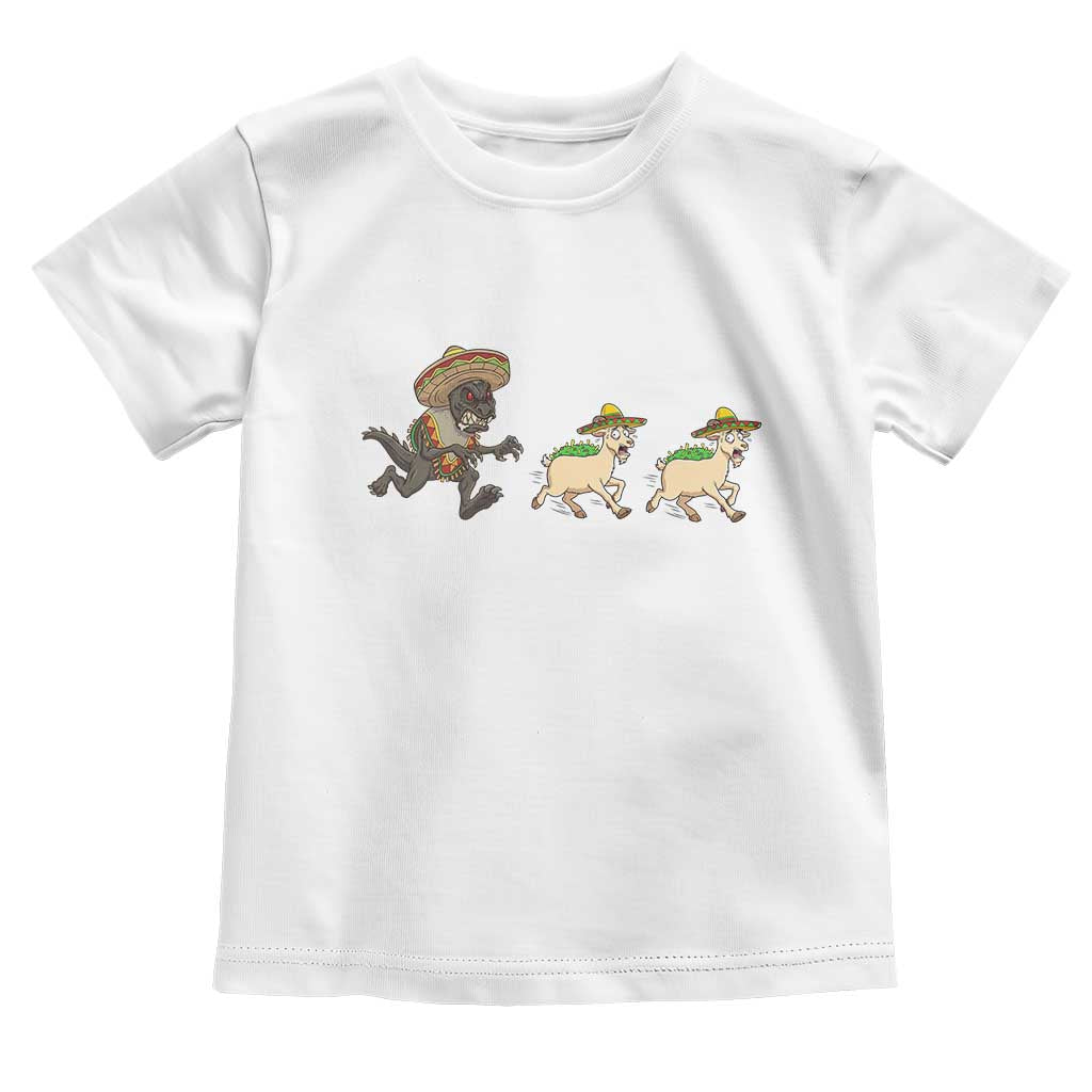Funny Mexican Fiesta Gift Toddler T Shirt Chupacabra Chasing Taco Goat TS12 White Print Your Wear