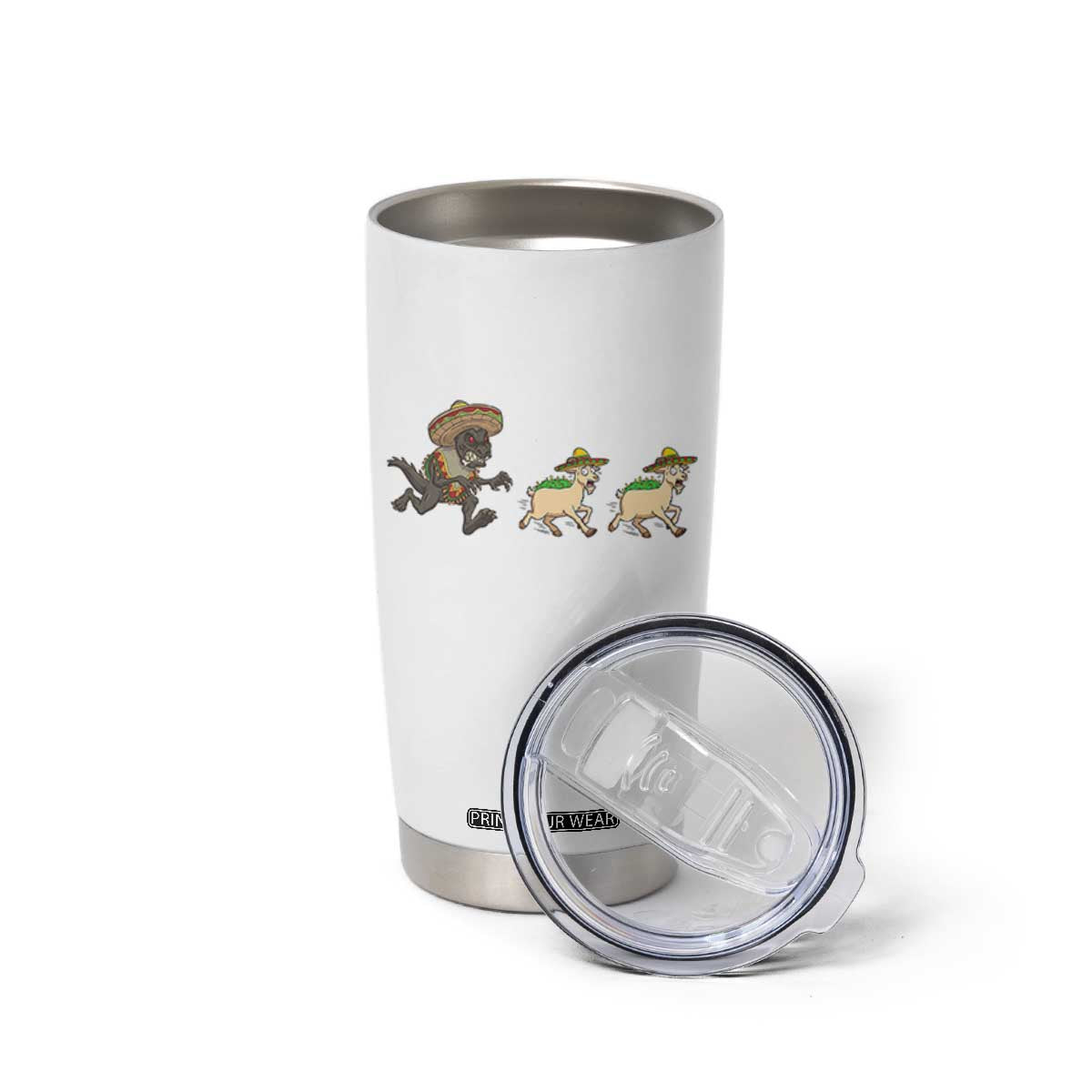 Funny Mexican Fiesta Gift Tumbler Cup Chupacabra Chasing Taco Goat TS12 Print Your Wear