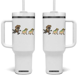 Funny Mexican Fiesta Gift Tumbler With Handle Chupacabra Chasing Taco Goat TS12 One Size: 40 oz White Print Your Wear