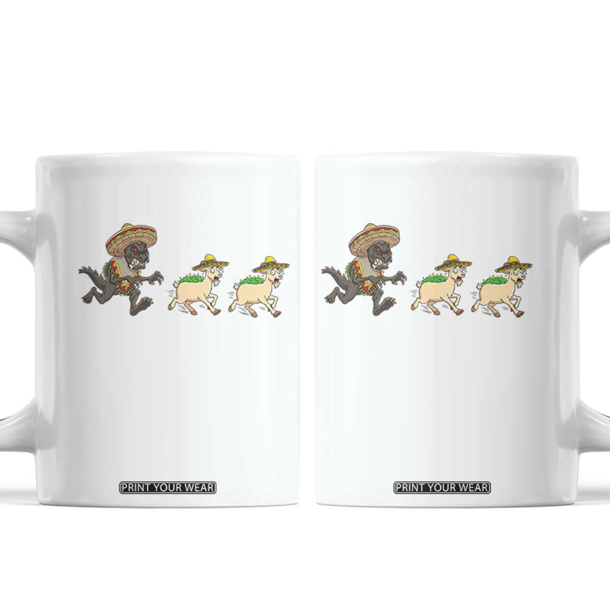 Funny Mexican Fiesta Gift Coffee Mug Chupacabra Chasing Taco Goat TS12 White Print Your Wear