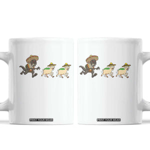 Funny Mexican Fiesta Gift Coffee Mug Chupacabra Chasing Taco Goat TS12 White Print Your Wear