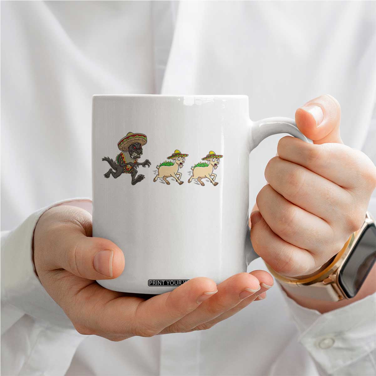 Funny Mexican Fiesta Gift Coffee Mug Chupacabra Chasing Taco Goat TS12 Print Your Wear