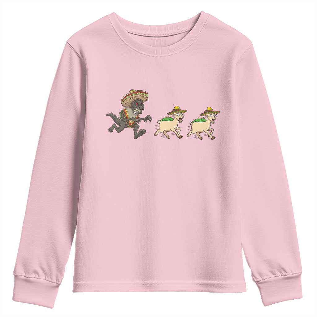 Funny Mexican Fiesta Gift Youth Sweatshirt Chupacabra Chasing Taco Goat TS12 Light Pink Print Your Wear