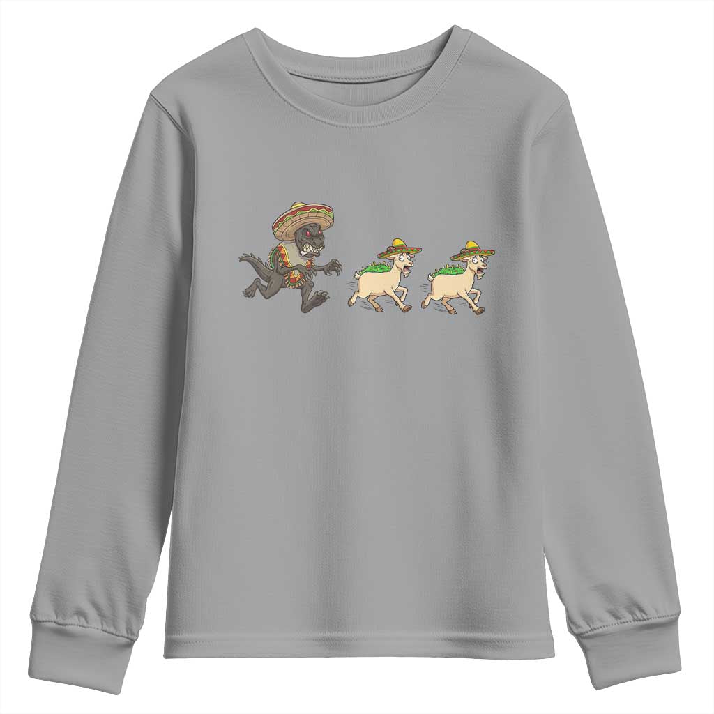 Funny Mexican Fiesta Gift Youth Sweatshirt Chupacabra Chasing Taco Goat TS12 Sport Gray Print Your Wear