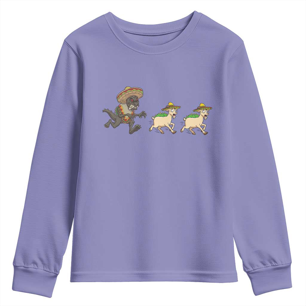 Funny Mexican Fiesta Gift Youth Sweatshirt Chupacabra Chasing Taco Goat TS12 Violet Print Your Wear