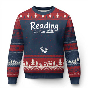 Pregnancy Announcement For Book Lovers Ugly Christmas Sweater Reading For Two TS12 Navy Red Print Your Wear