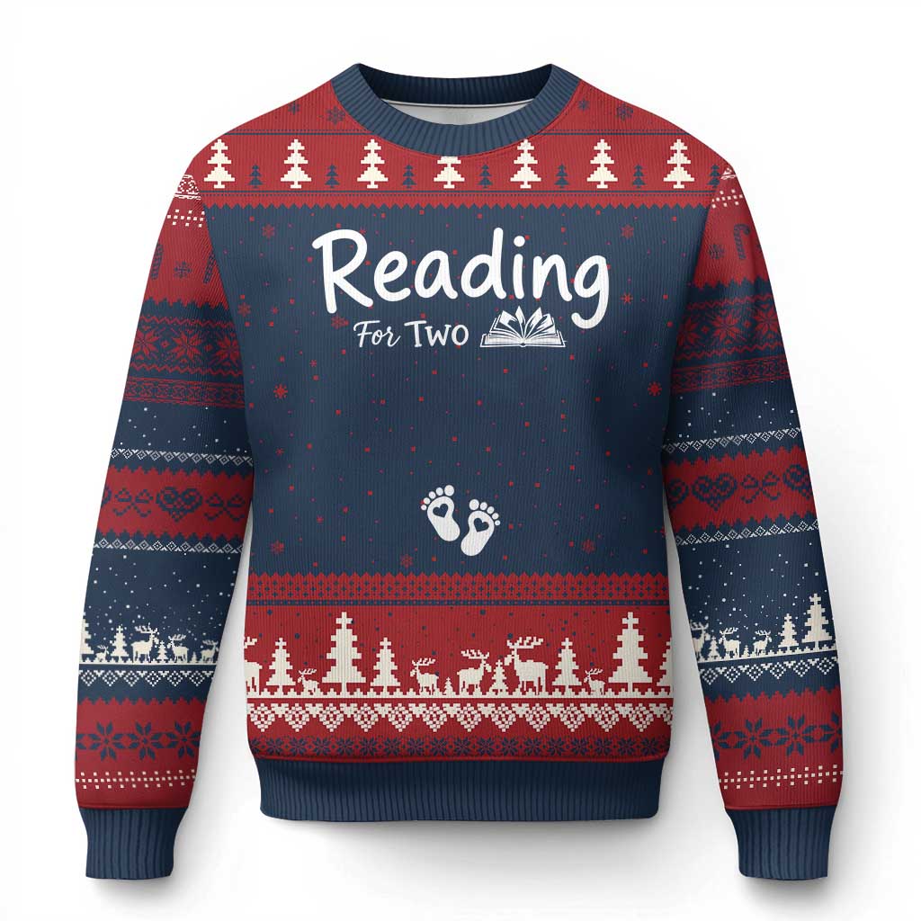 Pregnancy Announcement For Book Lovers Ugly Christmas Sweater Reading For Two TS12 Navy Red Print Your Wear