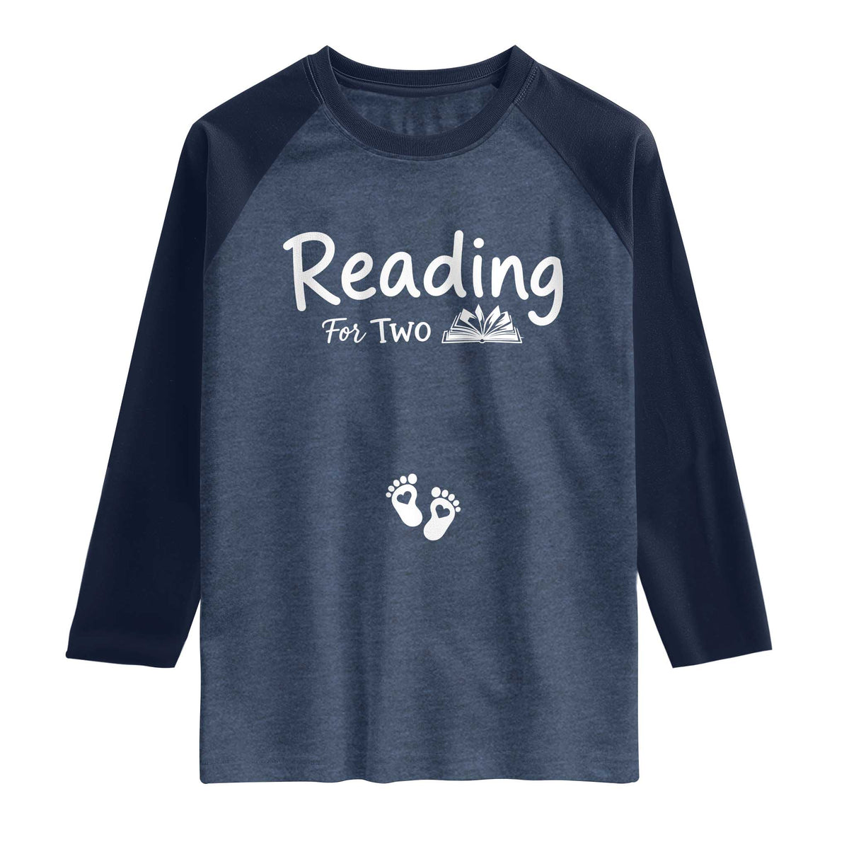 Pregnancy Announcement For Book Lovers Raglan Shirt Reading For Two TS12 Heather Denim Navy Print Your Wear