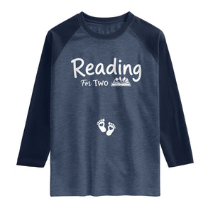 Pregnancy Announcement For Book Lovers Raglan Shirt Reading For Two TS12 Heather Denim Navy Print Your Wear