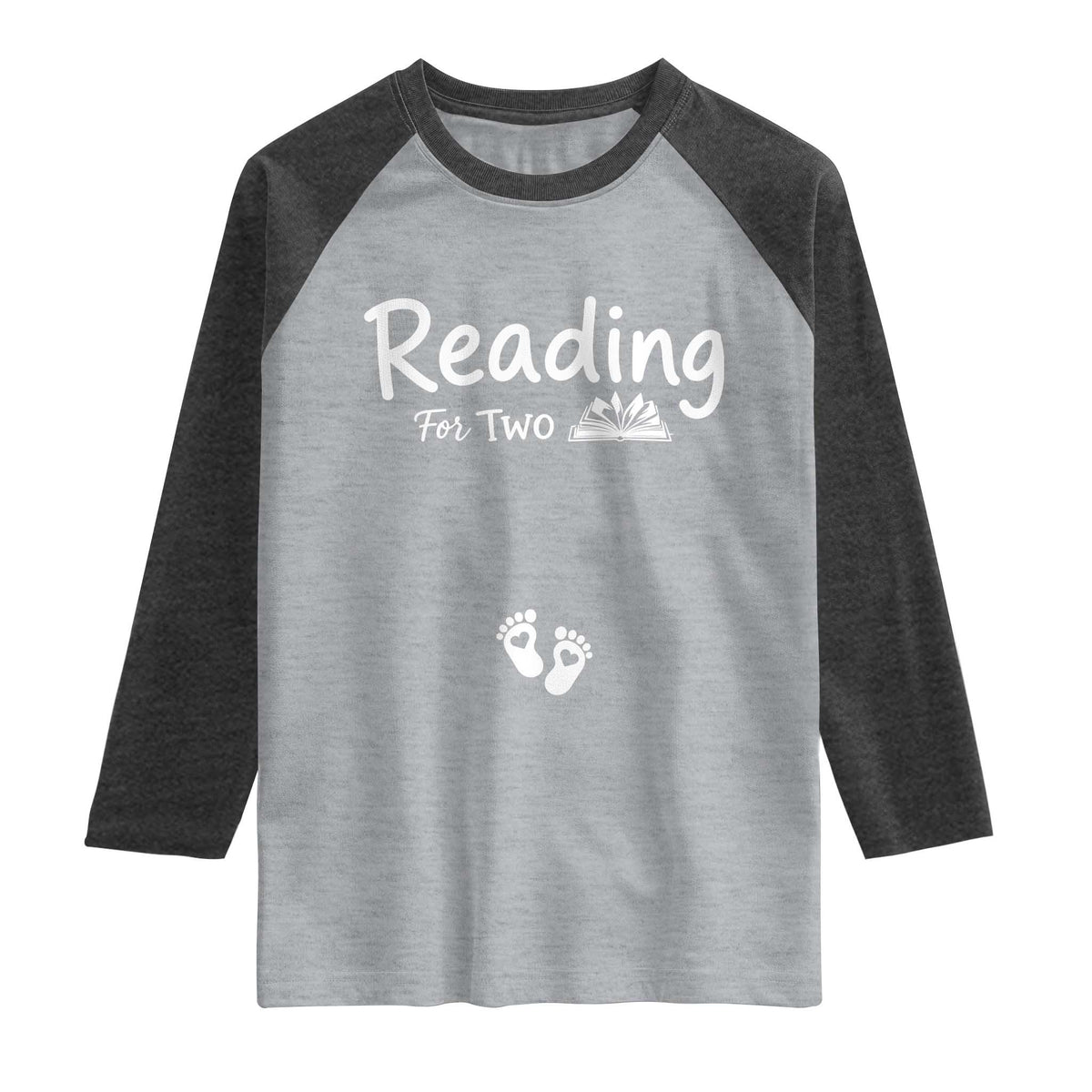 Pregnancy Announcement For Book Lovers Raglan Shirt Reading For Two TS12 Heather Gray Heather Charcoal Print Your Wear