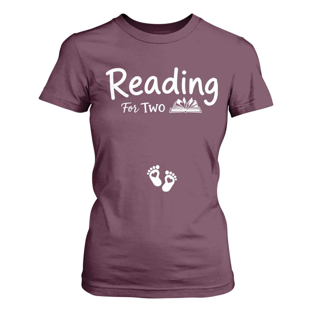 Pregnancy Announcement For Book Lovers T Shirt For Women Reading For Two TS12 Maroon Print Your Wear