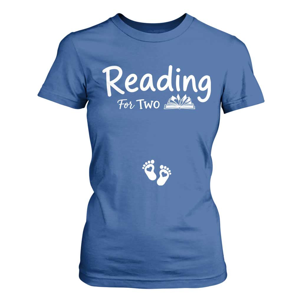 Pregnancy Announcement For Book Lovers T Shirt For Women Reading For Two TS12 Royal Blue Print Your Wear