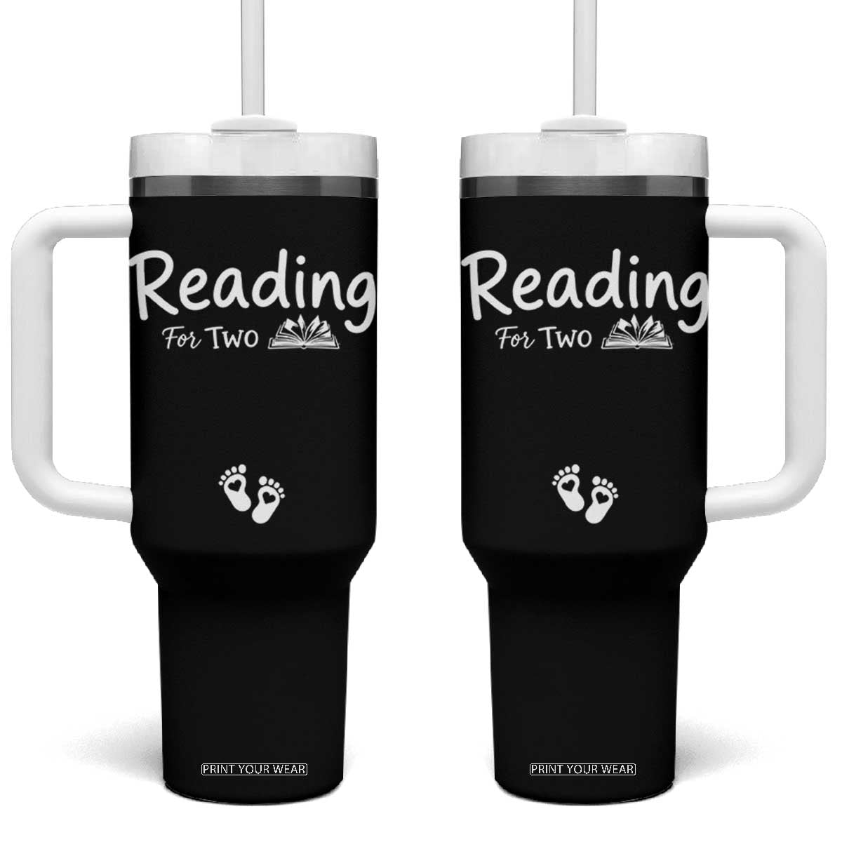 Pregnancy Announcement For Book Lovers Tumbler With Handle Reading For Two TS12 One Size: 40 oz Black Print Your Wear