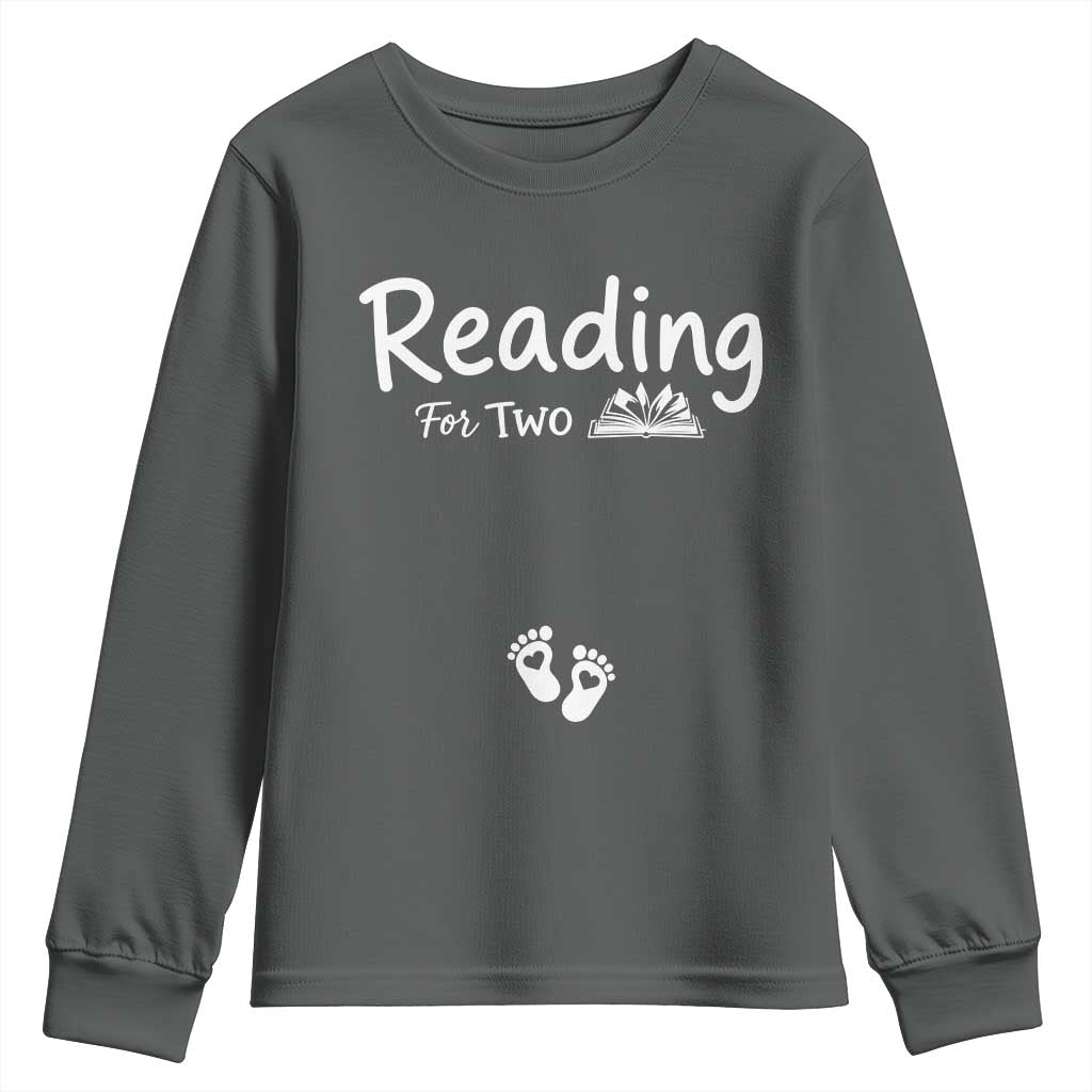Pregnancy Announcement For Book Lovers Youth Sweatshirt Reading For Two TS12 Dark Heather Print Your Wear