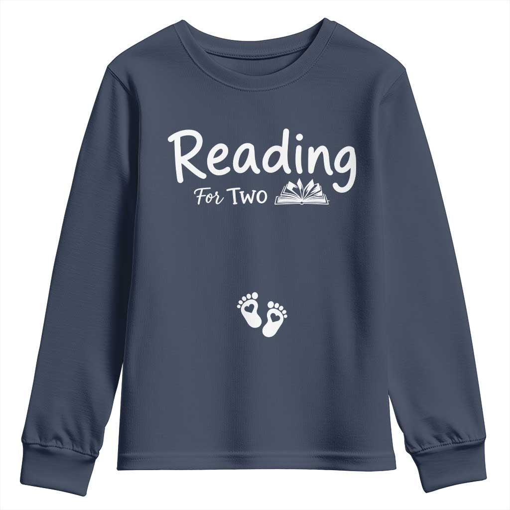 Pregnancy Announcement For Book Lovers Youth Sweatshirt Reading For Two TS12 Navy Print Your Wear