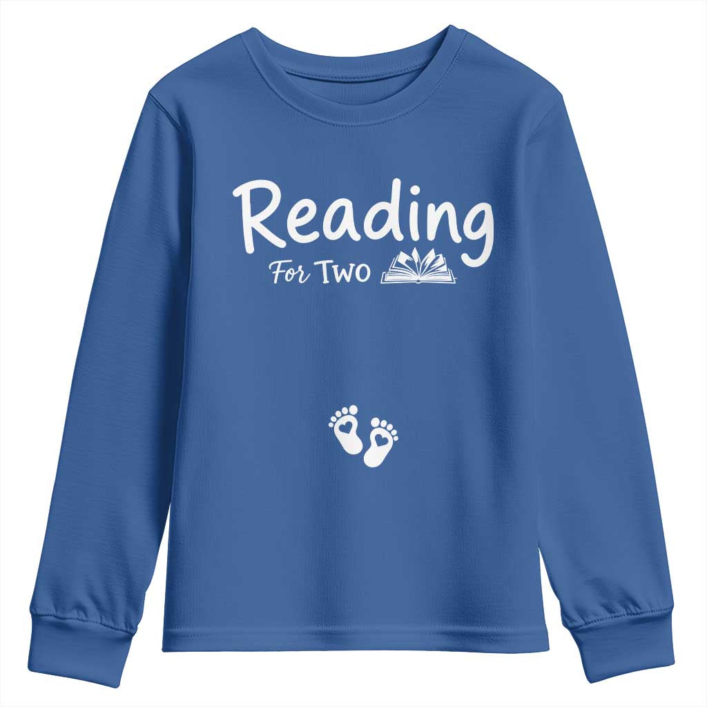 Pregnancy Announcement For Book Lovers Youth Sweatshirt Reading For Two TS12 Royal Blue Print Your Wear