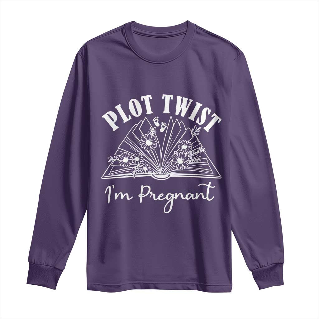 Pregnancy Announcement For Book Lovers Long Sleeve Shirt Plot Twist I Am Pregnant TS12 Purple Print Your Wear