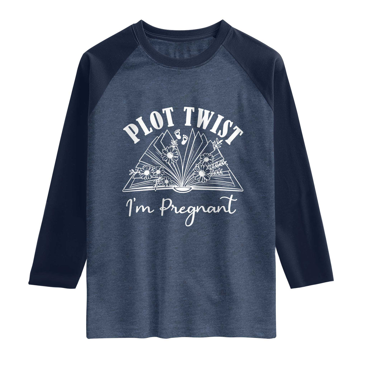 Pregnancy Announcement For Book Lovers Raglan Shirt Plot Twist I Am Pregnant TS12 Heather Denim Navy Print Your Wear