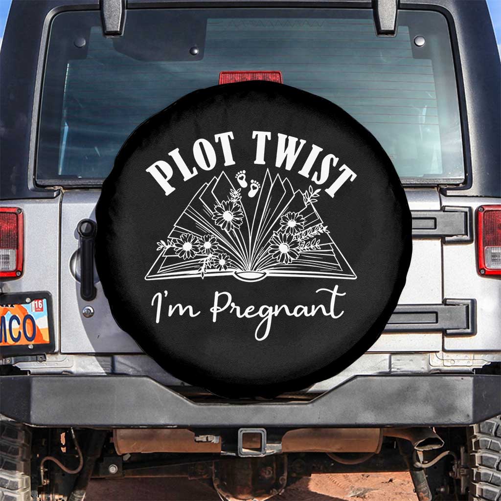Pregnancy Announcement For Book Lovers Spare Tire Cover Plot Twist I Am Pregnant TS12 No hole Black Print Your Wear
