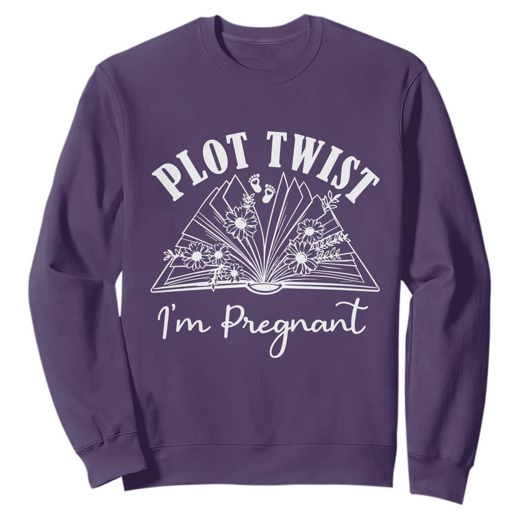 Pregnancy Announcement For Book Lovers Sweatshirt Plot Twist I Am Pregnant TS12 Purple Print Your Wear