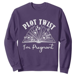 Pregnancy Announcement For Book Lovers Sweatshirt Plot Twist I Am Pregnant TS12 Purple Print Your Wear