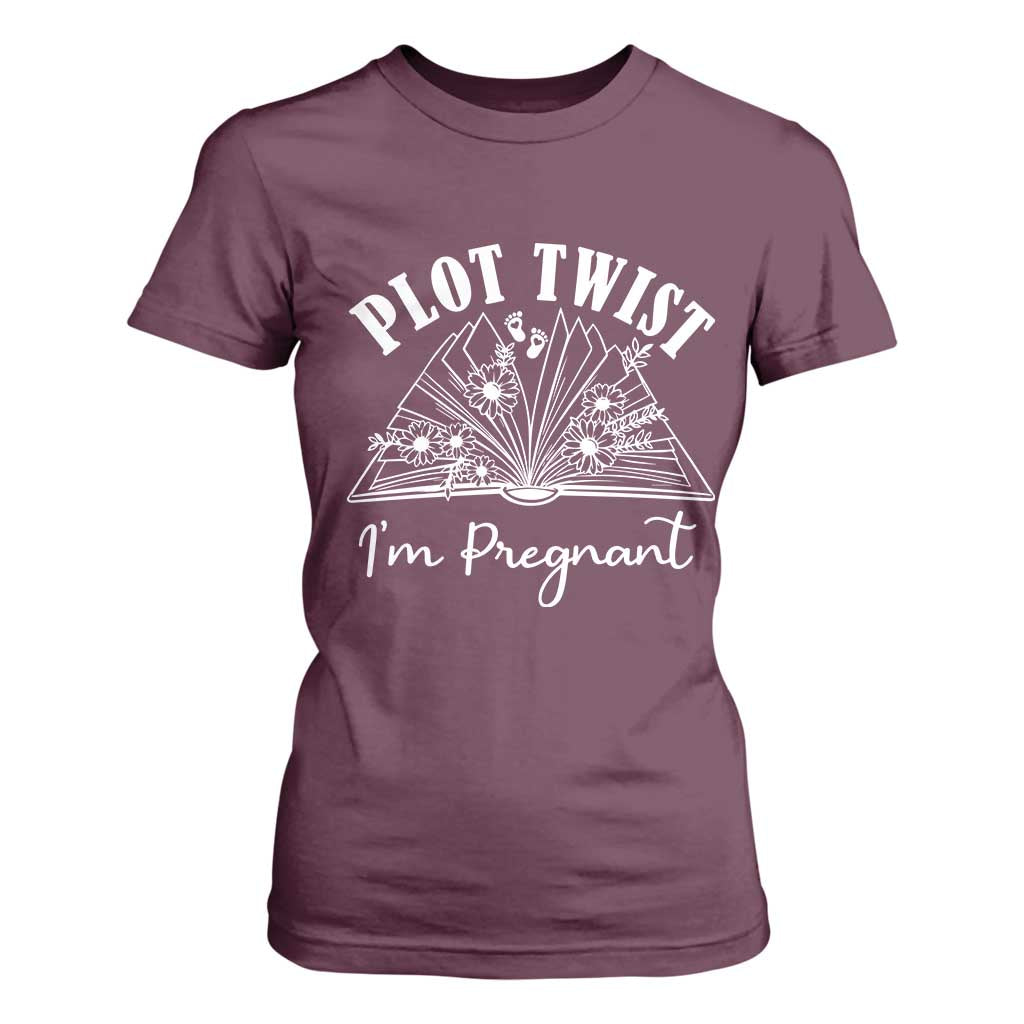 Pregnancy Announcement For Book Lovers T Shirt For Women Plot Twist I Am Pregnant TS12 Maroon Print Your Wear